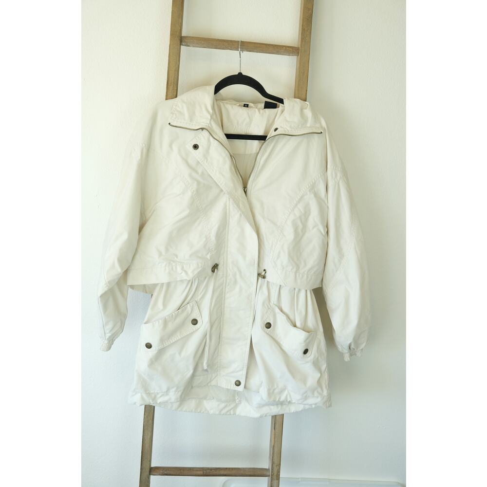 Vintage Aeros Windbreaker Cream Jacket | Longline Parachute Coat Womens Small - Picture 3 of 6